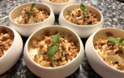 Panna cotta mascarpone, crumble amandes, fruits rouges