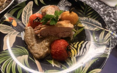 Volaille basse température, caviar d’aubergines, tomates confites